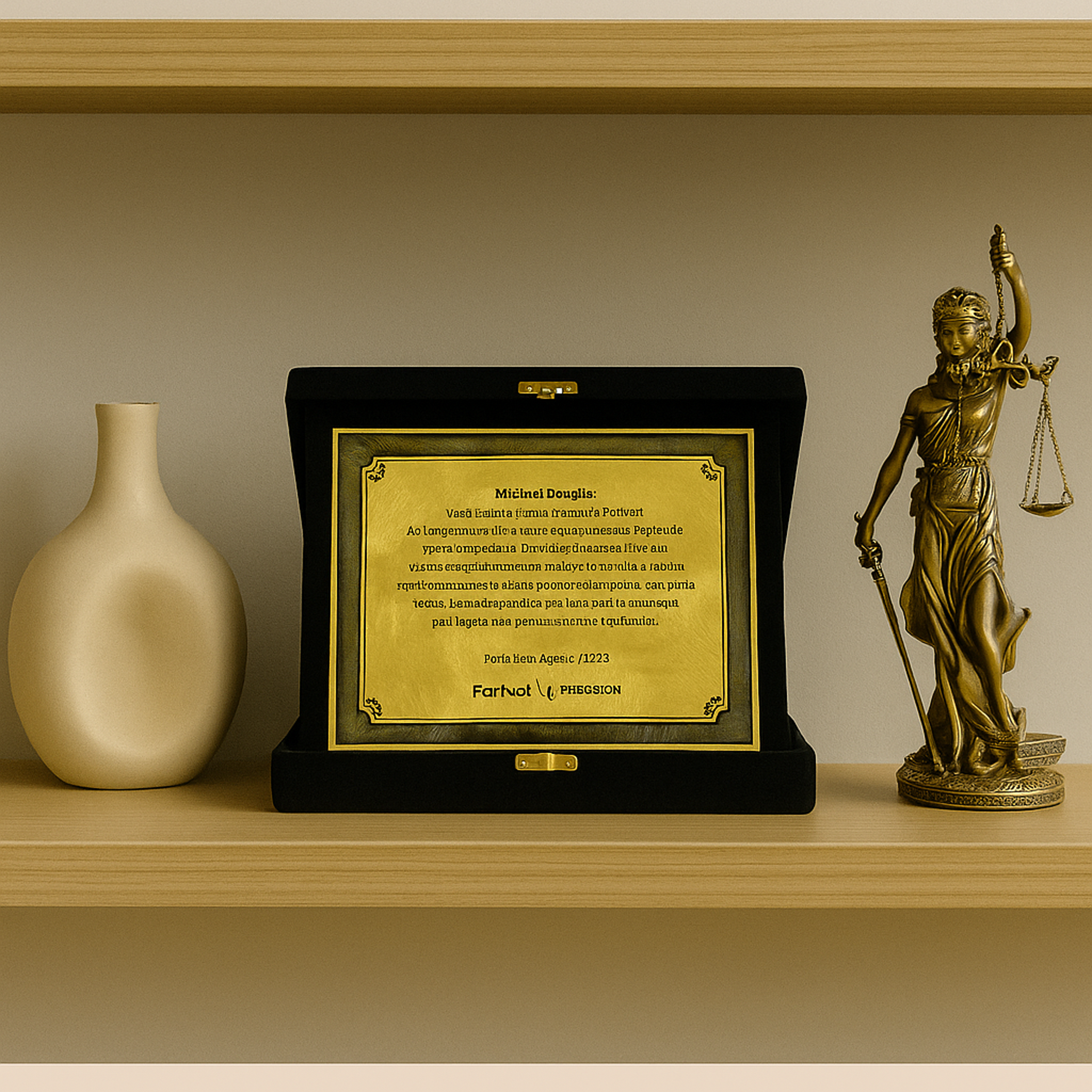 Maleta de Veludo com Placa de Homenagem Dourada